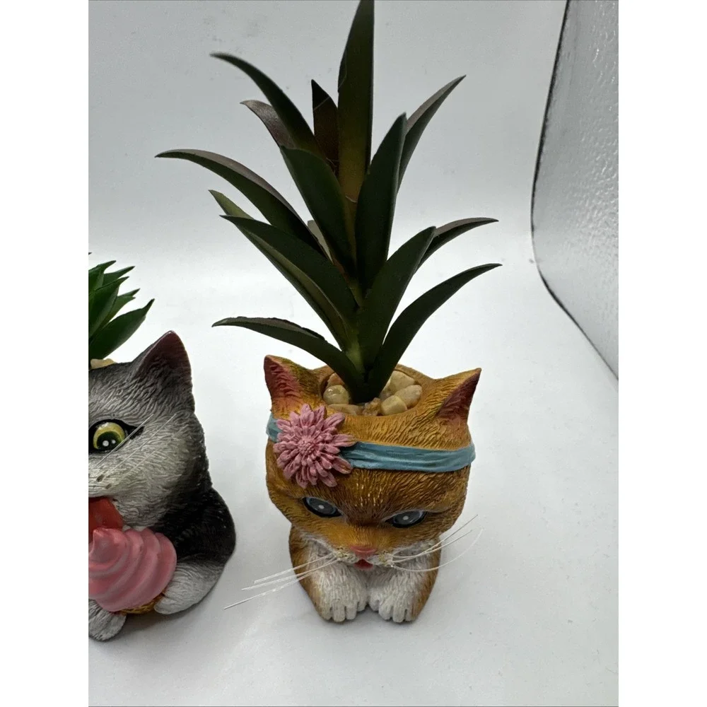 2 Purr-fect Planters Bradford Exchange‎ Artificial Plants Sweet Pea & Loki